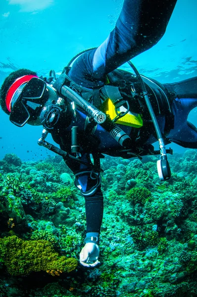 Scuba diving selfie bunaken sulawesi indonesia underwater photo — Stock Photo, Image