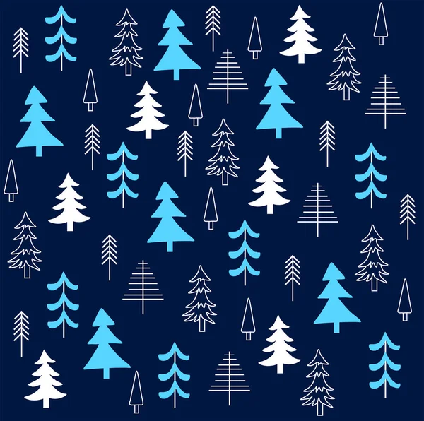 Julgranar Sömlösa Mönster Mörkblå Bakgrund Granvintermönster — Stock vektor
