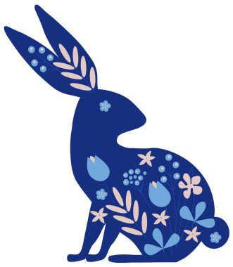 Şirin mavi tavşan ve bahar çiçekleri