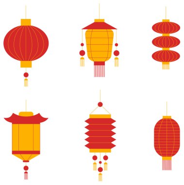 Geleneksel Çin fenerleri. Çin Yeni Yıl fenerleri seti