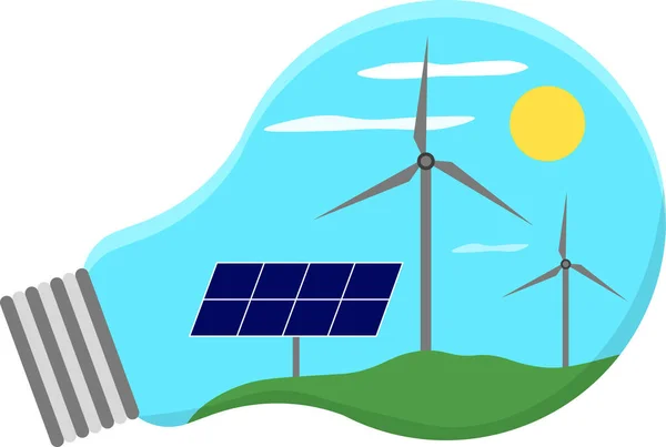 Vector Illustratie Van Alternatieve Energie Zonnebatterij Windturbines — Stockvector