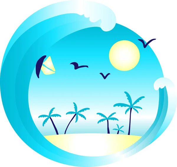 Tropický Ostrov Palmami Vlnami Oceánu Odpočiň Oceánu — Stockový vektor