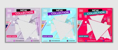Yaratıcı vektör premium moda satışı sosyal medya şablon koleksiyonu. Sosyal medya paylaşımı ve internet reklamları için uygun. Fotoğraf okuluyla vektör illüstrasyonu