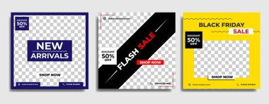 Yaratıcı vektör premium moda satışı sosyal medya şablon koleksiyonu. Sosyal medya paylaşımı ve internet reklamları için uygun. Fotoğraf okuluyla vektör illüstrasyonu