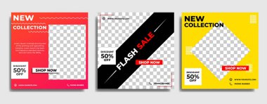 Yaratıcı vektör premium moda satışı sosyal medya şablon koleksiyonu. Sosyal medya paylaşımı ve internet reklamları için uygun. Fotoğraf okuluyla vektör illüstrasyonu