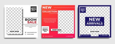 Yaratıcı vektör premium moda satışı sosyal medya şablon koleksiyonu. Sosyal medya paylaşımı ve internet reklamları için uygun. Fotoğraf okuluyla vektör illüstrasyonu