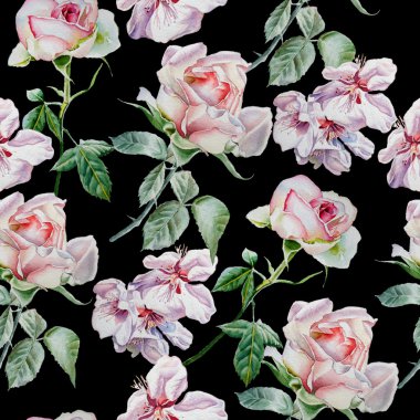  Çiçekler ile Seamless modeli. Rose. Çiçeği. Suluboya.  