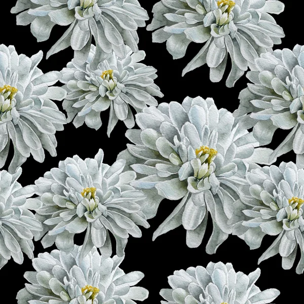 Seamless pattern with flowers. Chrysanthemum. Watercolor. — Stock Photo, Image