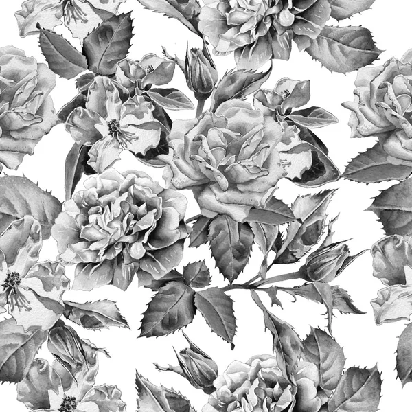 Monochrome seamless pattern with flowers. — Stock Photo, Image