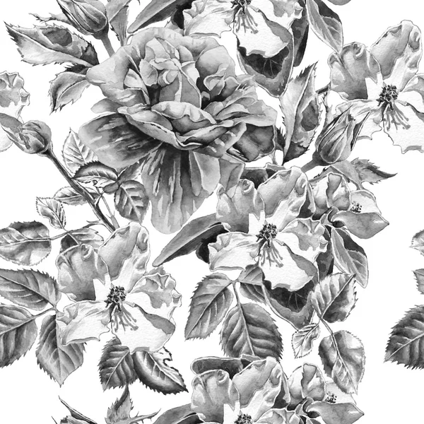 Monochrome seamless pattern with flowers. — Stock Photo, Image