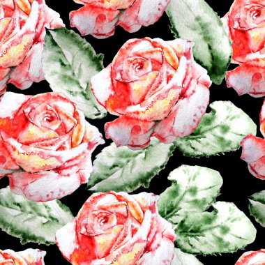 Gül ile Seamless modeli. Suluboya.