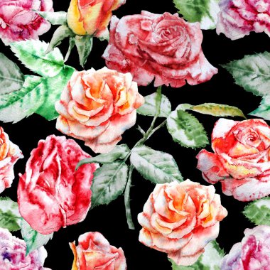 Gül ile Seamless modeli. Suluboya.