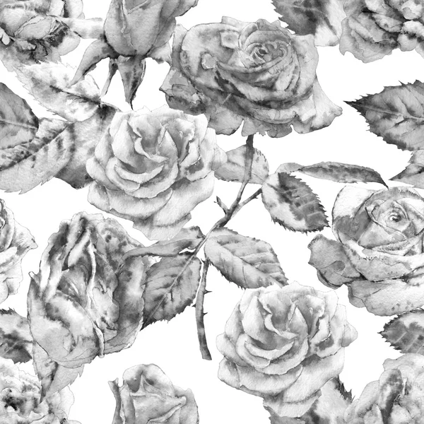 Monochrome seamless pattern  with rosess. Watercolor. — Stock Photo, Image