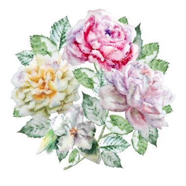 Bahar çiçekleri ile Vintage kartı. Suluboya.