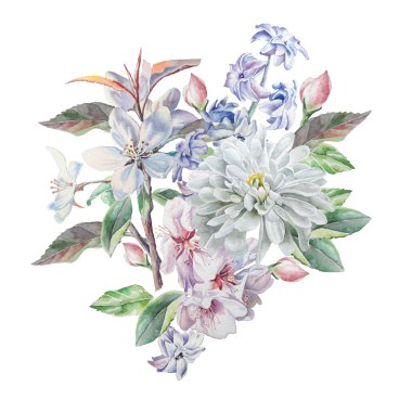 Bahar çiçekleri ile Vintage kartı. Suluboya.