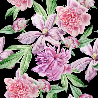 Bahar çiçekleri ile Seamless modeli. Şakayık. Akasma. Suluboya.