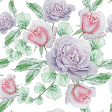 Gül ile Seamless modeli. Suluboya resim.