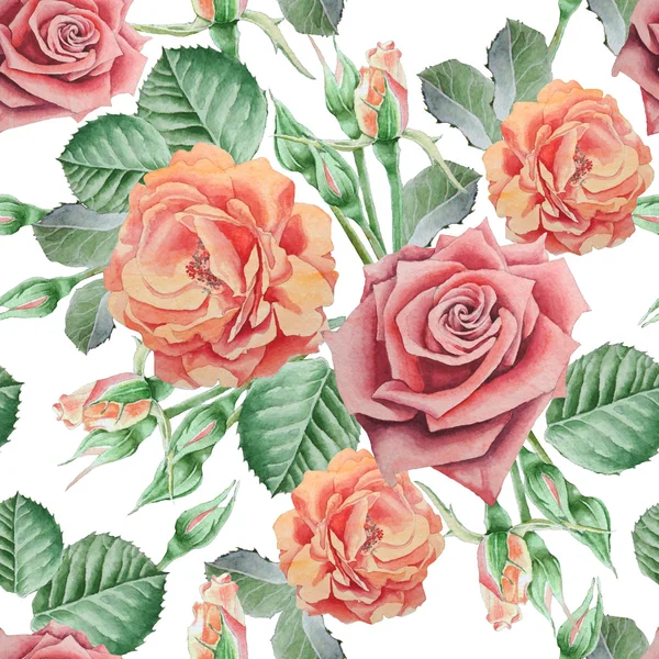 Nahtloses Muster mit roten Rosen. Aquarellillustration. — Stockfoto