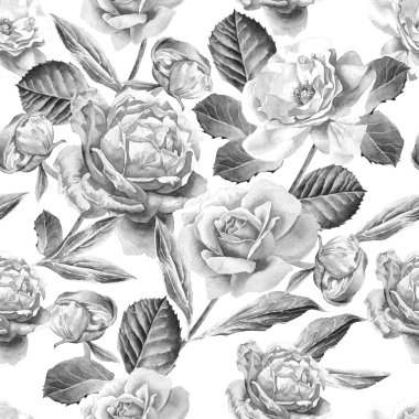 Güllü tek renkli seamless modeli. Suluboya.