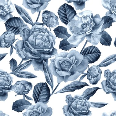 Gül ile Seamless modeli. Suluboya resim.