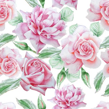 Kırmızı gül ile Seamless modeli. Suluboya resim.