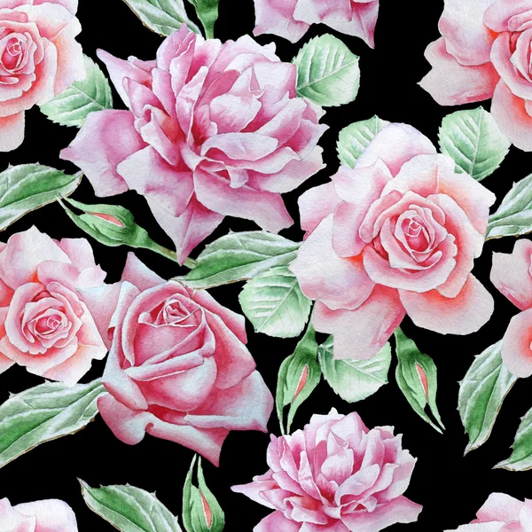 Seamless pattern with red roses. Watercolor illustration.