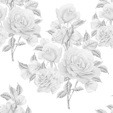 Güllü tek renkli seamless modeli. Suluboya.