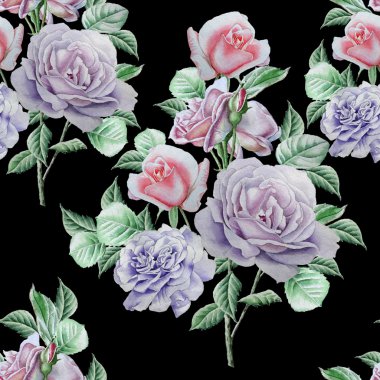 Gül ile Seamless modeli. Suluboya resim.