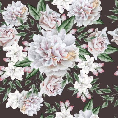 Çiçekli parlak, pürüzsüz bir desen. Gül. Suluboya çizimi. El çizimi.