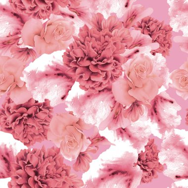 Çiçekli parlak, pürüzsüz bir desen. Gül. Suluboya çizimi. El çizimi.