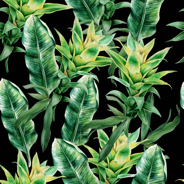 Schöne Aquarell Nahtlose Muster Mit Tropischen Blättern Handgezeichnet — Stockfoto