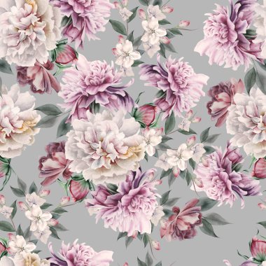 Çiçekli güzel suluboya desenler. El çizimi.