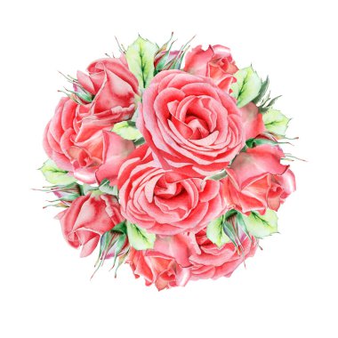 Çiçekli suluboya buket. Gül. İllüzyon. El çizimi.