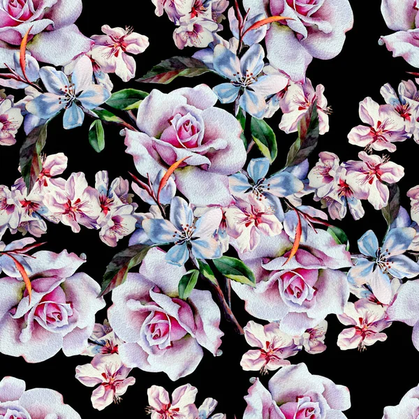 Çiçekli parlak, pürüzsüz bir desen. Gül. Suluboya çizimi. El çizimi.