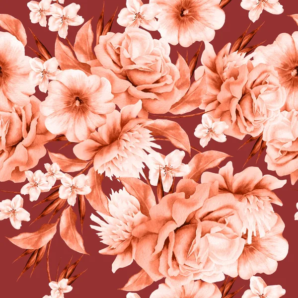 Padrão Sem Costura Brilhante Com Flores Rose Ilustração Aquarela Desenhado — Fotografia de Stock