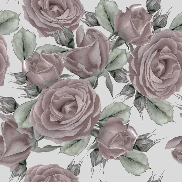 Jasny Bezszwowy Wzór Kwiatami Róża Ilustracja Akwareli Ręcznie Rysowane — Zdjęcie stockowe