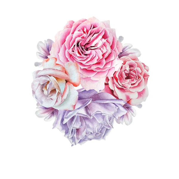 Aquarell Strauß Mit Blumen Rose Illustration Handgezeichnet — Stockfoto