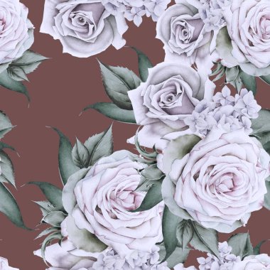 Çiçekli parlak, pürüzsüz bir desen. Gül. Suluboya çizimi. El çizimi.