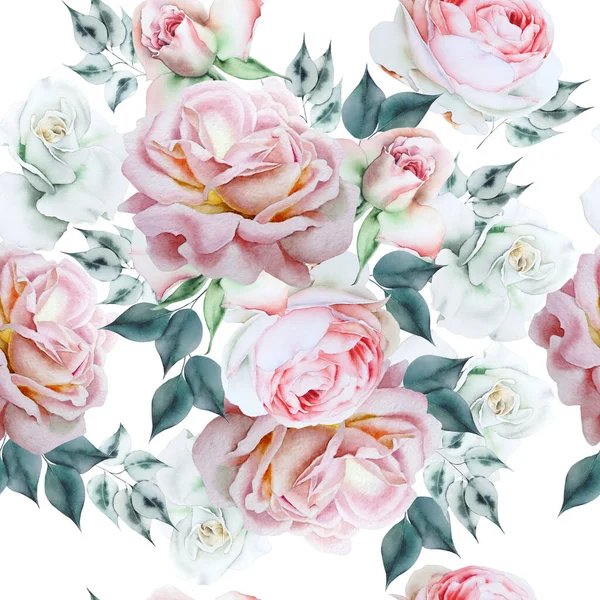 Modèle Lumineux Sans Couture Avec Des Fleurs Rose Illustration Aquarelle — Photo