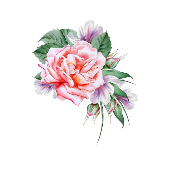 Buquê Aquarela Com Flores Rose Ilustração Desenhado Mão — Fotografia de Stock