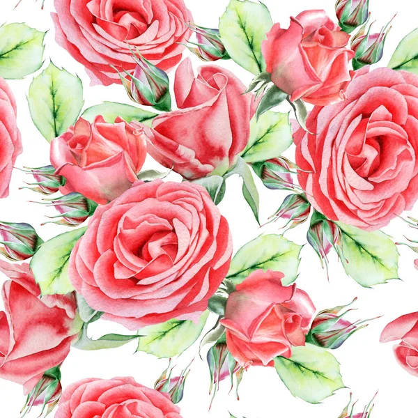 Helles Nahtloses Muster Mit Blumen Rose Aquarell Illustration Handgezeichnet — Stockfoto