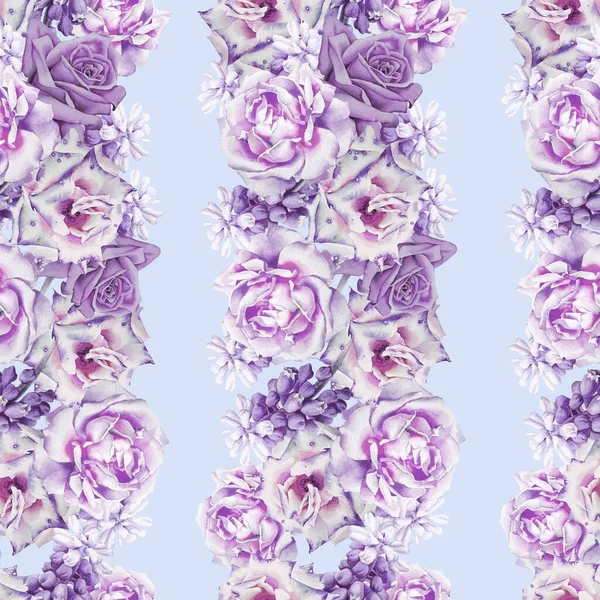 Bright Seamless Pattern Flowers Rose Watercolor Illustration Hand Drawn — Stock Photo, Image