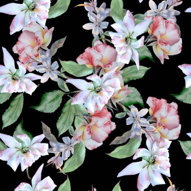 Çiçekli parlak, pürüzsüz bir desen. Gül. Çiçek. Suluboya çizimi. El çizimi