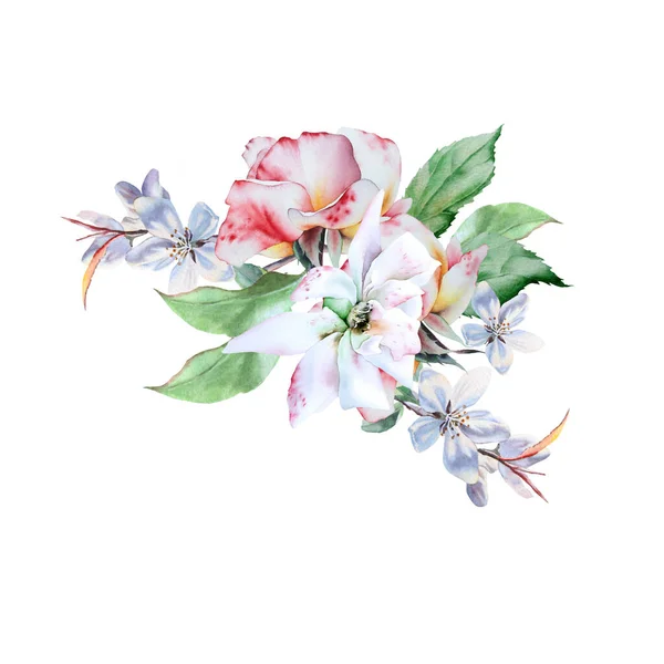 Buquê Aquarela Com Flores Rose Ilustração Desenhado Mão — Fotografia de Stock