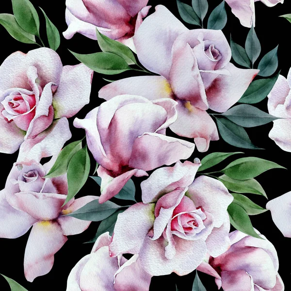 Padrão Sem Costura Brilhante Com Flores Rose Aquarela Desenhado Mão — Fotografia de Stock