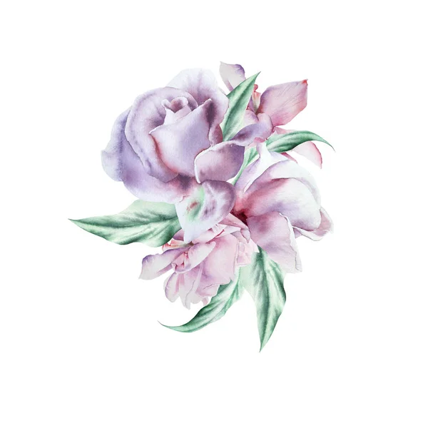 Buquê Aquarela Com Flores Rose Ilustração Desenhado Mão — Fotografia de Stock