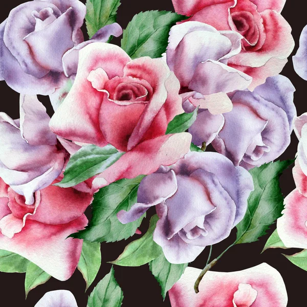 Helles Nahtloses Muster Mit Blumen Rose Aquarell Handgezeichnet — Stockfoto