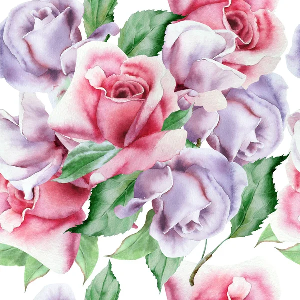Bright Seamless Pattern Flowers Rose Watercolor Hand Drawn — Stock Photo, Image
