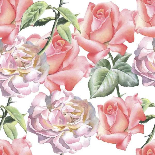 Padrão sem costura com rosas aquarela . — Vetor de Stock