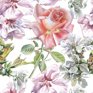 Seamless pattern with watercolor flowers. clipart